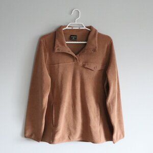 32 Degrees Women's Sz L Brown Henley Fleece Pocket Stretch Snap Pullover Sweater